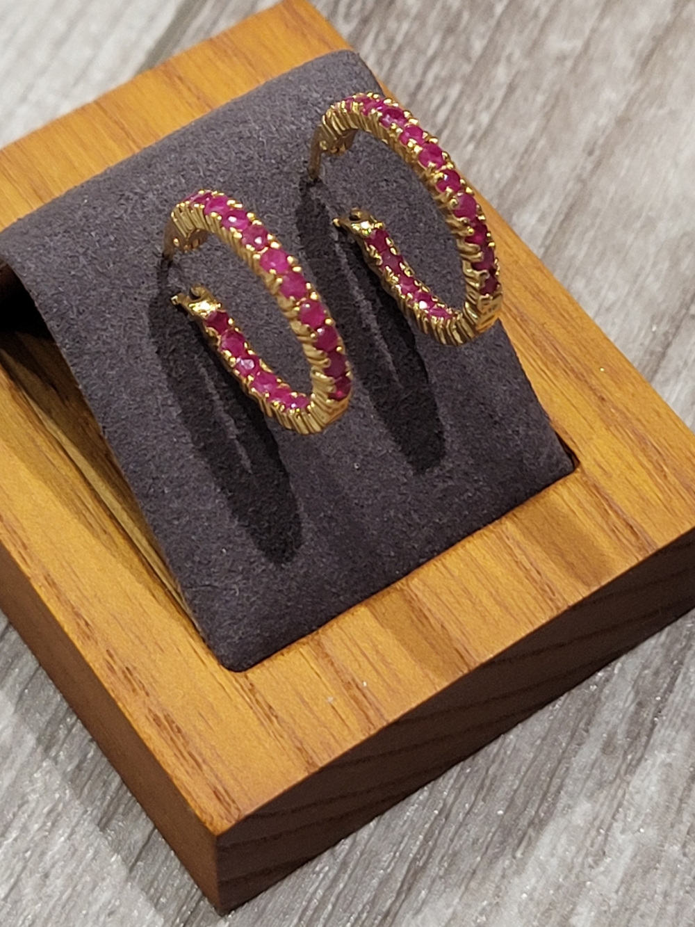Brand New Gold Over 925 Sterling Silver Hoop Earrings with Ruby Gemstones